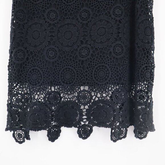 Nightcap Crochet Shift Dress Womens 2 Black Boho Witchy Whimsigoth Goth LBD 70's - Picture 6 of 8